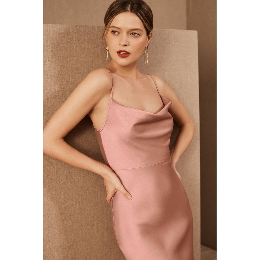 BHLDN Cali Satin Charmeuse Midi Dress Women 2 Rose Wedding Guest Prom Cocktail